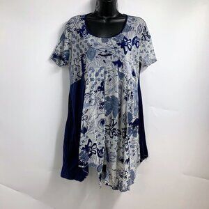Lanvie Women's Abstract Short Sleeve Asymmetrical Sheer Tunic Size S